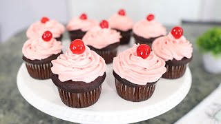 CHOCOLATE CHERRY CUPCAKE Recipe with Simple BUTTERCREAM CHERRY FROSTING  Valentine’s Day Recipe [upl. by Zamir]