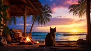 Beach Ambience  Relaxing Ocean Waves with Crackling Fire Sounds  Beach Sounds For Stress Relief [upl. by Salokin]