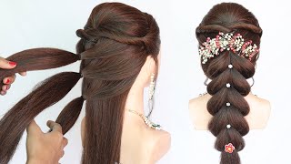 simple hairstyle for wedding function  hairstyle for girls  trendy hairstyle for long hair [upl. by Eltsyrhc744]