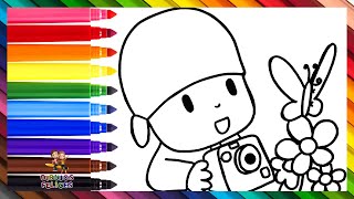 Dibuja y Colorea A Pocoyó Tomando Fotos 👶📷🦋🌼🌈 Dibujos Para Niños [upl. by Ylloj]