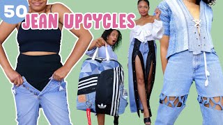 50 Ways to Upcycle Jeans You Cant Fit  DIY clothes thrift flip [upl. by Hepsibah]