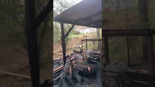 cedar fire destroyed sawmill lumber tree log gone woodmizer woodworking happybirthday [upl. by Kuebbing]