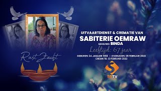 Livestream Uitvaartdienst amp Crematie van mw Sabitrie Binda  Oemraw [upl. by Dickman]