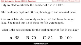 2022 Maths Standard 2 HSC Q4 Estimate population of fish using capturerecapture method [upl. by Handel24]