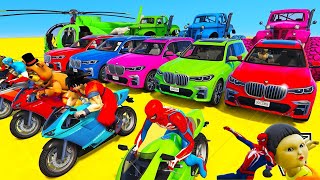 GTA V SPIDERMAN 2 FIVE NIGHTS AT FREDDYS POPPY PLAYTIME CHAPTER 3 Join in Epic New Stunt Racing [upl. by Ecilegna]