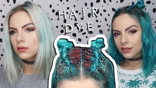 TURQUOISE HAIR DYE TUTORIAL amp GLITTER ROOTS  ad [upl. by Anivlac383]