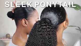 EASY Sleek Ponytail Tutorial On Natural Hair Using A Drawstring Ponytail  Junoda [upl. by Pat155]