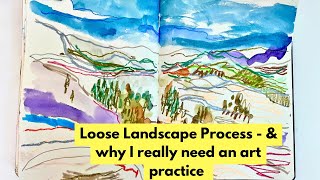 Loose Mixed Media Landscape Sketchbook Process [upl. by Martijn]