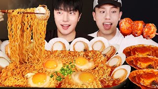 SUB친구랑 얼칼한 대왕가리비 라면 먹방🍜 ft 불닭가리비🔥 Spicy Ramyeon mukbang asmr 신라면 더레드 리얼사운드 라면 먹방 [upl. by Uela]