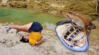 The girl encountered an oyster and a snake fighting The pearls inside are very unique [upl. by Atteroc]