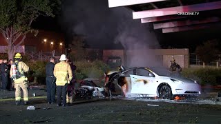 UPDATED INFO Three Killed in Fiery Tesla Crash in Murrieta [upl. by Elfrieda135]