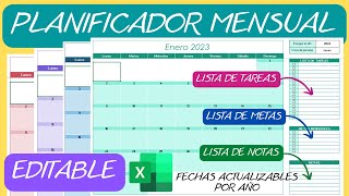 Planificador Mensual📆Editable Perpetuo en Excel✅Calendario Agenda [upl. by Aytak]