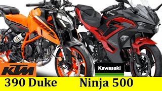 KTM 390 Duke vs Kawasaki Ninja 500  Compare KTM 390 Duke And Ninja 500  2024  USA  Europe  UK [upl. by Hirsch805]