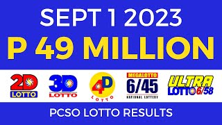 Lotto Result September 1 2023 9pm PCSO [upl. by Ljoka]