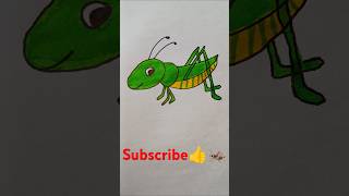 Easy amp Cute😊🦗🌿🌾 Grasshopper Drawing step by step art shorts grasshopper drawing [upl. by Arrad]