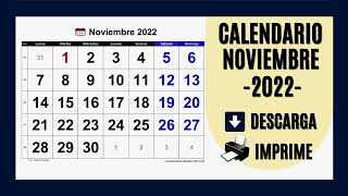 CALENDARIO NOVIEMBRE 2022  PARA IMPRIMIR Y DESCARGAR GRATIS [upl. by Sarette]