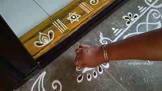 Easy border rangoli designs  Sravanamasam muggulu  Friday kolam  Lotus rangoli  Door rangoli [upl. by Anifares]