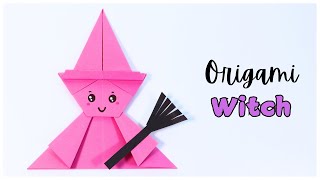 Origami Witch Tutorial  EASY Halloween Paper Craft [upl. by Ennair]