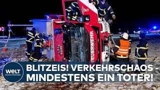 DEUTSCHLAND Massenkarambolage Hunderte Unfälle Verkehrschaos durch Blitzeis mindestens ein Toter [upl. by Dymoke931]