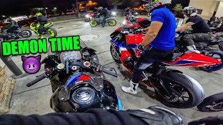 FAST SUPERBIKES TAKEOVER MIAMI HIGHWAYS AT NIGHT 😳  Ninja H2 Fireblade M1000rr ZX10r R1 R6 [upl. by Tallu]