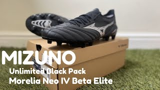 Mizuno Morelia Neo IV Beta Elite FG Football Boots  On Feet  Unlimited Black Pack [upl. by Almira]