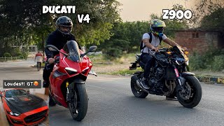 Drag Race Z900 Vs Ducati V4  Cute Girl Reaction on Kawasaki Z900  Loudest Mustang z900 kawasaki [upl. by Ttirrej46]