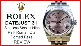 ▶ Rolex Lady Datejust 31 pink roman Dial Steel Jubilee Bracelet domed Bezel  REVIEW 178240 [upl. by Corry406]