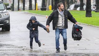 Ben Affleck Gets Soaked On Torrential Downpour During Morning School Run [upl. by Sheila95]