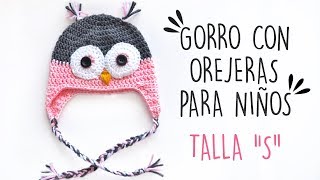 GORRO DE CROCHET CON OREJERAS  NIÑOS TALLA quotSquot  Daniis Ways ♡ [upl. by Beilul]