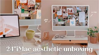 🖥 24 inch silver iMac unboxing  accessories aesthetic [upl. by Ledairam]