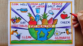 World Food Safety Day Poster Drawing easy Healthy Diet chart drawing Draw Eat Healthy stay healthy [upl. by Corette]