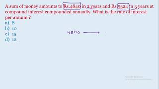 A sum of money amounts to Rs4840 in 2 years and Rs5324 in 3 years at compound interest  edu214 [upl. by Galvin]