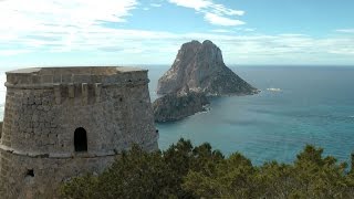 Spain Balearic Island Ibiza  south coast  pirate tower es Savinar amp rock island es Vedra [upl. by Clementina169]