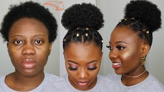 4C Natural Hair SPICED UP HIGH PUFF  Protective CRISS CROSS RUBBERBAND HIGH PUFF STYLE Tutorial [upl. by Llerrit967]