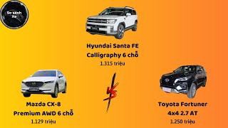 Hyundai Santa FE Calligraphy 6 chỗ vs Mazda CX8 Premium AWD 6 chỗ vs Toyota Fortuner4x4 27 AT [upl. by Hanny85]