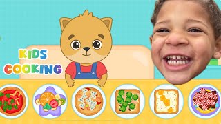 Kalvin Makes Pizzas Playing Bimi Boo Cooking Kids Learning Game [upl. by Darce]