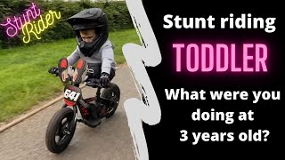 Stunt riding motorbikes at 3 years old  bike tricks with rockstarharley [upl. by Guidotti911]