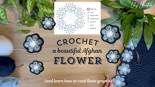 Crochet Tutorial Afghan Flower with Graph Explanation [upl. by Nason]