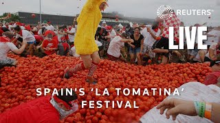 LIVE Revelers celebrate Spains ‘La Tomatina’ festival [upl. by Sedinoel]