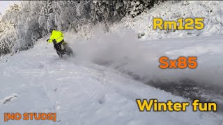 RM125 amp SX85 Snow Ripping NO STUDS [upl. by Eanil]