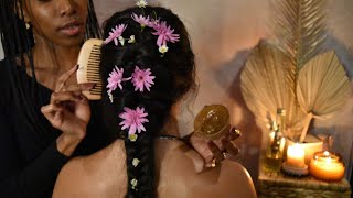 ASMR EXTREMELY Relaxing Hair Treatment Hair Style Neck amp Shoulders Oil Massage Aloe GEL Scalp [upl. by Berardo]