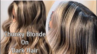 Chunky Blonde On Dark Hair  Lifting Level 210 With BLONDE SOLUTIONS  2000s CHUNKY Highlights [upl. by Illak]