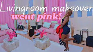 LIVINGROOM MAKEOVERPINK ASTHETIC  couch tutorialmore mirrors flower arrangementtable tutorial [upl. by Ardnuahc]