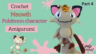 Part 4 Amigurumi Crochet Meowth  Pokemon family Whisker Amulet Tail Inner ears Assembly 🧶 [upl. by Nilesoy]