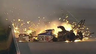 NHRAs Antron Brown Escapes Injury in Spectacular Crash [upl. by Asirram637]