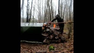 3 Days Bushcraft Winter Camping in Rain and Snow  Stone Fireplace Camp Cooking Nature Sounds [upl. by Yesdnyl580]