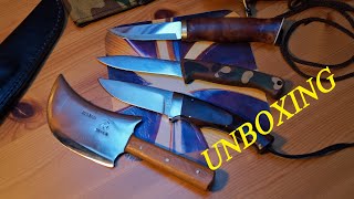 Unboxing Viertelmond Ledermesser Brusletto Kystkniven vintage Gerber A400 Camouflage DNC Karat [upl. by Nwahs]