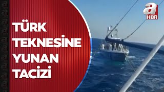 Yunan sahil güvenlik botu Türk balıkçı teknesini taciz etti  A Haber [upl. by Liebermann283]