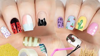 10 Easy Nail Art Designs Using HOUSEHOLD ITEMS [upl. by Pleione]