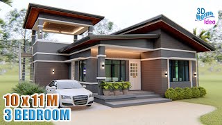 HOUSE DESIGN IDEA  10 X 11 Meters with 3 Bedroom and Roofdeck Pinoy House [upl. by Nho]